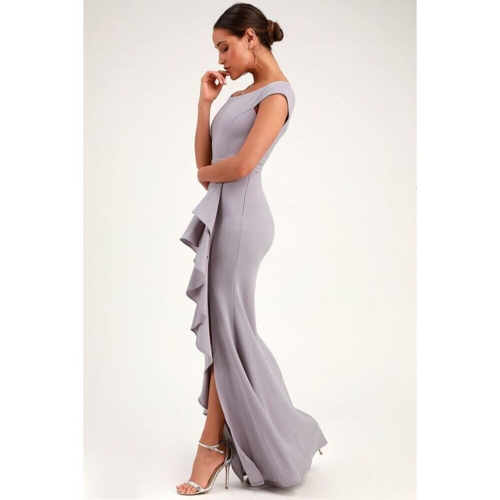Lulus Mila Dusty Lavender Ruffled Off-the-shoulder Maxi Dress Purple - Size M